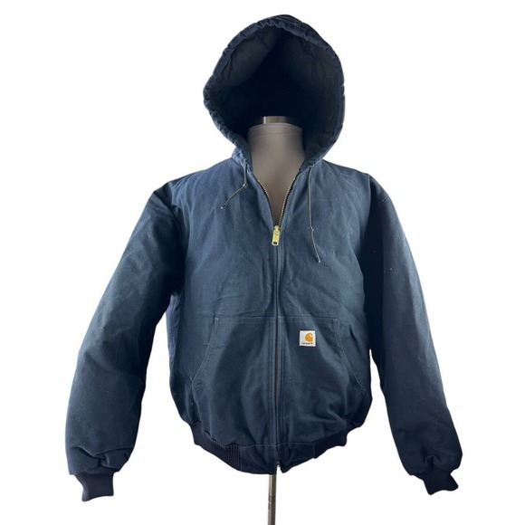Carhartt Other - Carhartt Quilted Flannel Lined Duck Hooded Work Jacket Navy J140 DNY Men's XL